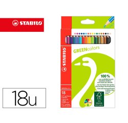 Lapices de colores stabilo green colors con certificado fsc estuche carton de 18 unidades colores surtidos