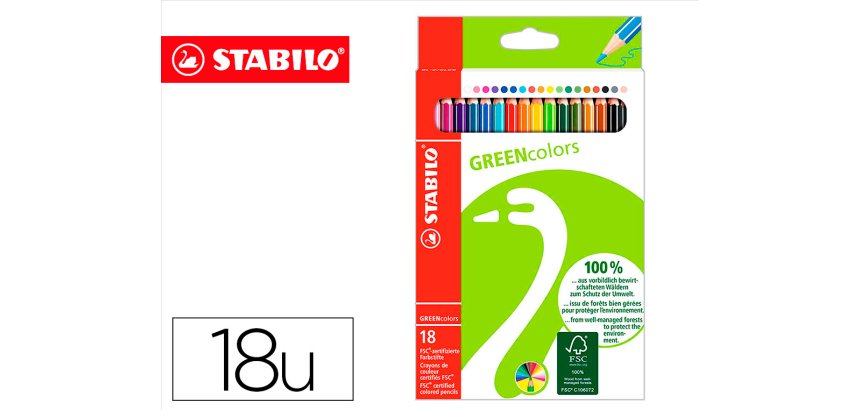 Lápices de colores Stabilo Green colors estuche carton de 18 unidades colores surtidos