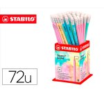 Lapices de grafito con goma stabilo swano mina 2,2 mm dureza hb expositor de 72 unidades colores pasteles