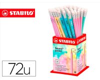 Lapices de grafito con goma stabilo swano mina 2,2 mm dureza hb expositor de 72 unidades colores pasteles