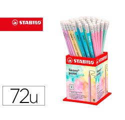 Lapices de grafito con goma stabilo swano mina 2,2 mm dureza hb expositor de 72 unidades colores pasteles