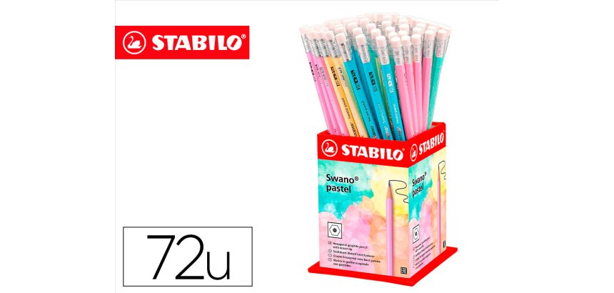 Lapices de grafito con goma stabilo swano mina 2,2 mm dureza hb expositor de 72 unidades colores pasteles