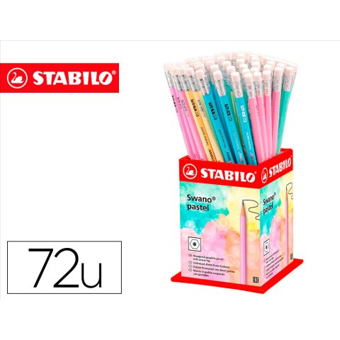 Lapices de grafito con goma stabilo swano mina 2,2 mm dureza hb expositor de 72 unidades colores pasteles
