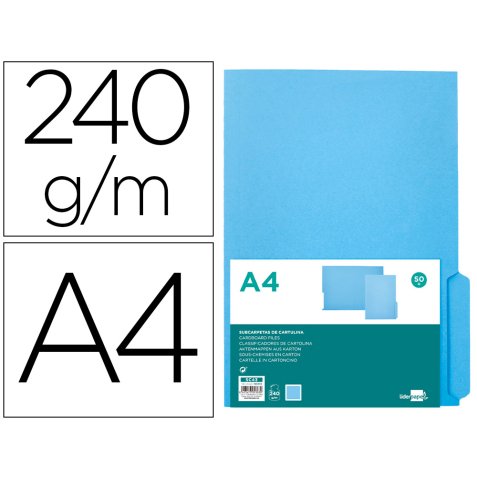 Subcarpeta cartulina liderpapel din a4 pestaña derecha 240g/m2 azul