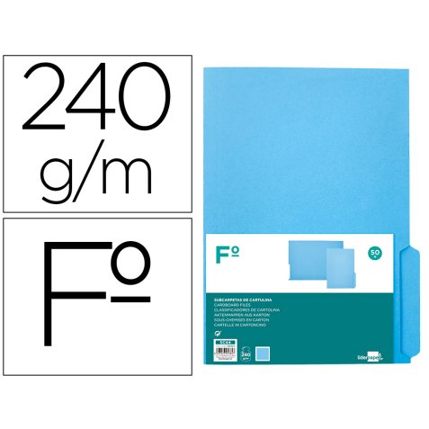 Subcarpeta cartulina liderpapel folio pestaña derecha 240g/m2 azul