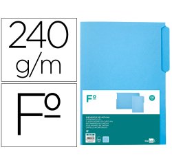Subcarpeta cartulina liderpapel folio pestaña izquierda 240g/m2 azul