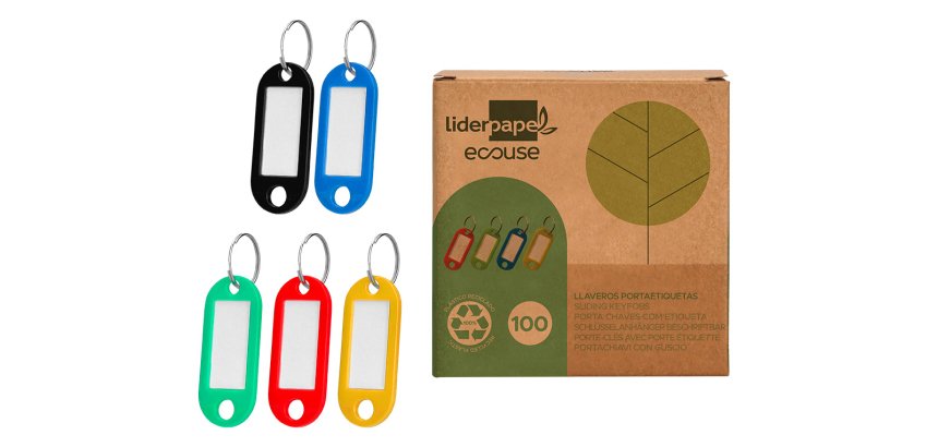 Llavero portaetiquetas liderpapel ecouse fabricado en plastico reciclado caja de 100 unidades