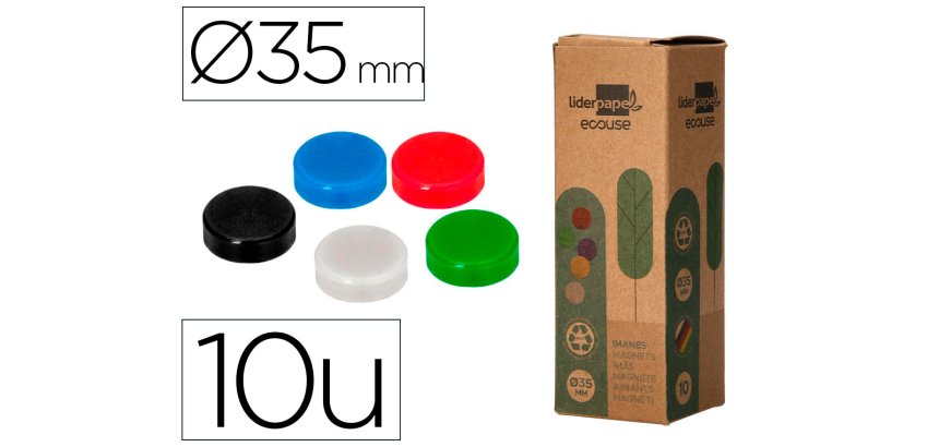 Iman para sujecion liderpapel ecouse pp reciclado para pizarra magnetica 35 mm caja de 10 unidades