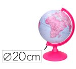 Globo terraqueo liderpapel con luz fisico y politico diametro 20 cm color rosa
