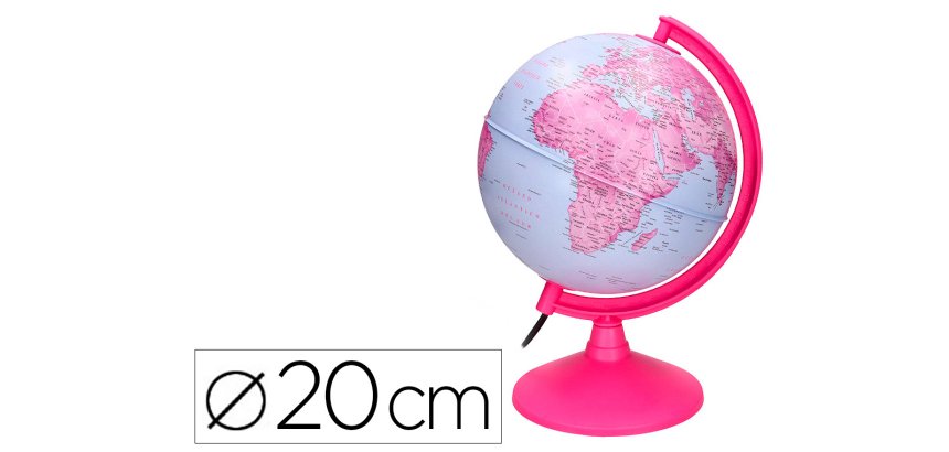 Globo terraqueo liderpapel con luz fisico y politico diametro 20 cm color rosa