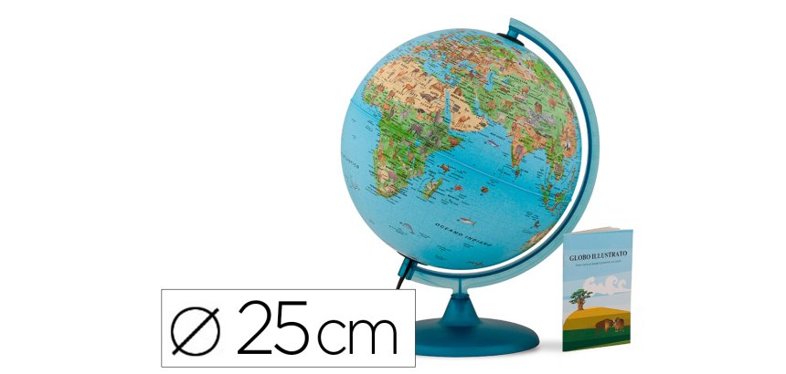 Globo terraqueo nova rico con luz safari base y meridiano color azul diametro 25 cm