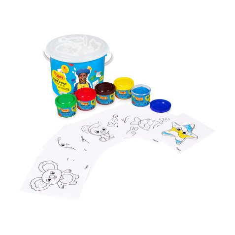 Pintura a dedos jovi bucket super kit 5 botes 35 ml + 20 plantillas