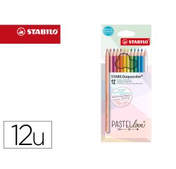 Lapices de colores stabilo aquacolor acuarelables pastel love estuche carton de 12 colores surtidos