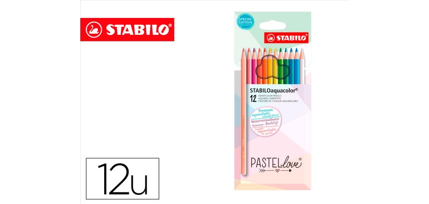 Lapices de colores stabilo aquacolor acuarelables pastel love estuche carton de 12 colores surtidos