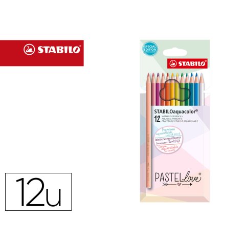 Lapices de colores stabilo aquacolor acuarelables pastel love estuche carton de 12 colores surtidos