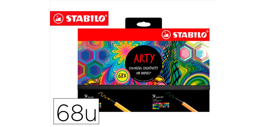 Rotulador stabilo acuarelable pen 68/88 arty line hero estuche de carton de 68 unidades surtidas