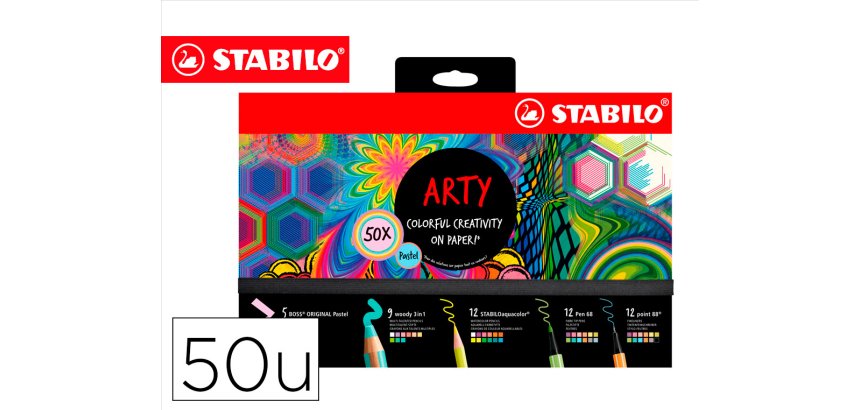 Set stabilo creativo arty line pastel 50 unidades surtidas