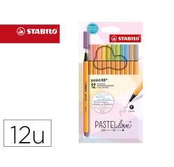Rotulador stabilo punta de fibra point 88 pastel love estuche de carton de 12 unidades colores surtidos