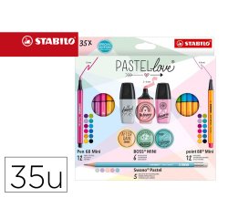Set stabilo pastel love mini world pen 68 / point 88 / boss / swano 35 unidades surtidas