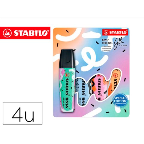 Rotulador stabilo boss fluorescente original pastel by ju schnee estuche de 4 colores surtidos