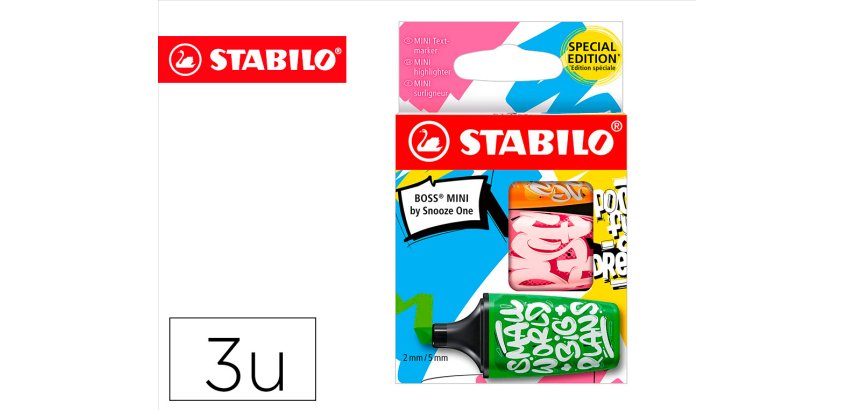 Rotulador stabilo boss mini fluorescente by snooze one estuche de 3 unidades colores surtidos