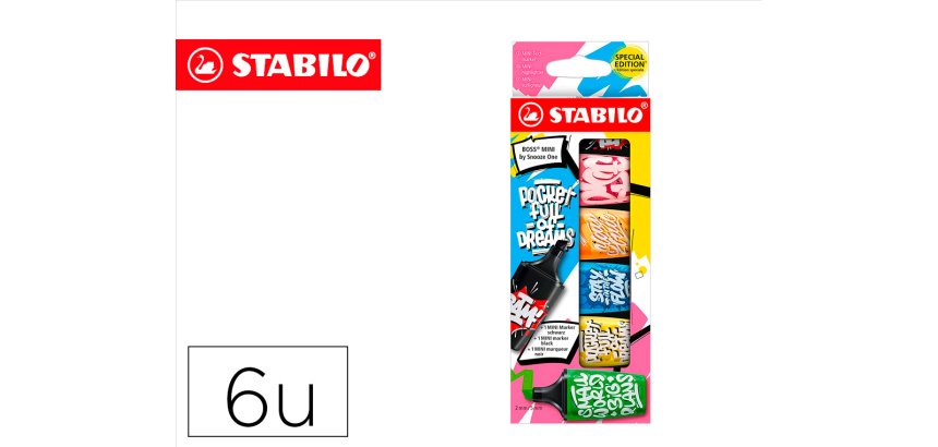 Rotulador stabilo boss mini fluorescente by snooze one estuche de 6 unidades colores surtidos