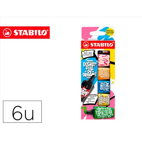 Rotulador stabilo boss mini fluorescente by snooze one estuche de 6 unidades colores surtidos