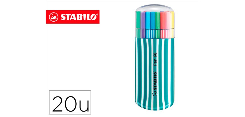 Rotulador stabilo punta de fibra pen 68 zebrui turquesa estuche de 20 unidades colores surtidos