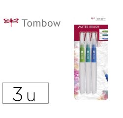 Pincel tombow water brush con deposito rellenable blister de 3 unidades punta fina/media/plana