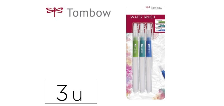 Pincel tombow water brush con deposito rellenable blister de 3 unidades punta fina/media/plana