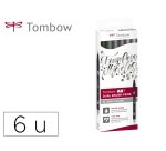 Rotulador tombow abt dual brush acuarelable doble punta fina/pincel estuche de 6 colores gama grises