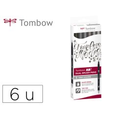 Rotulador tombow abt dual brush acuarelable doble punta fina/pincel estuche de 6 colores gama grises