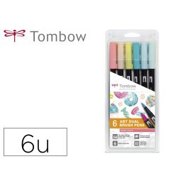 Rotulador tombow abt dual brush acuarelable doble punta fina/pincel estuche de 6 colores gama grises