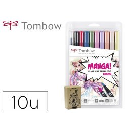 Rotulador tombow abt dual brush acuarelable doble punta fina/pincel estuche de 10 colores manga shojo