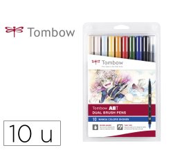 Rotulador tombow abt dual brush acuarelable doble punta fina/pincel estuche de 10 colores manga shonen