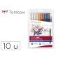 Rotulador tombow abt dual brush acuarelable doble punta fina/pincel estuche de 10 colores manga shonen