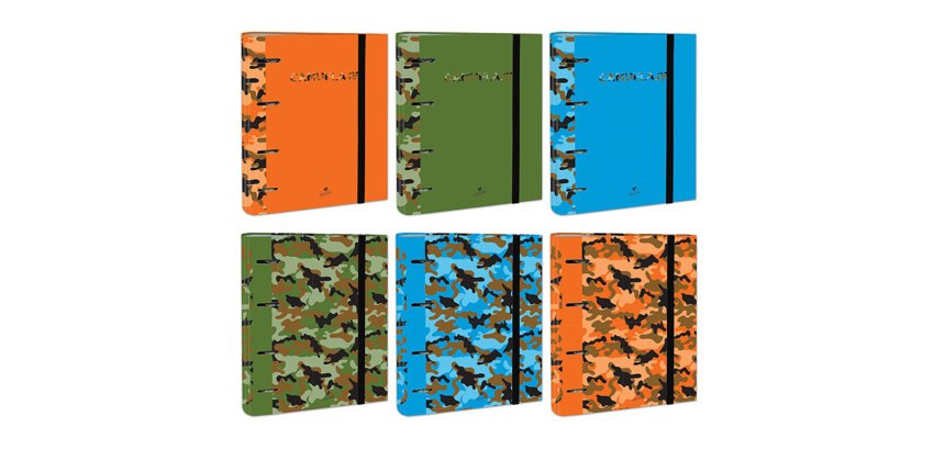 Carpeta de 4 anillas de 40 mm mixtas carton forrado folio colores surtidos camuflaje 6 diseños