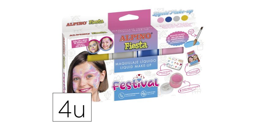 Maquillaje líquido alpino festival caja de 4 colores surtidos + pincel + folleto
