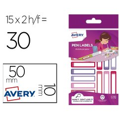 Etiqueta avery para boligrafos y lapices rosa y violeta 50x10 mm blister de 30 unidades