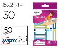Etiqueta avery para boligrafos y lapices azul y verde 50x10 mm blister de 30 unidades