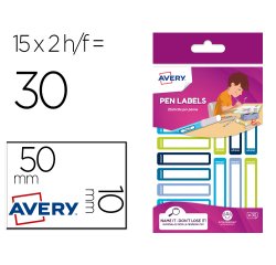 Etiqueta avery para boligrafos y lapices azul y verde 50x10 mm blister de 30 unidades