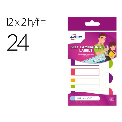 Etiqueta avery plastificable colores fluorescentes blister de 24 unidades