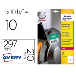 Etiqueta adhesiva avery politileno blanco permanente laser fotocopiadora 210x297 mm blister 10 unidades