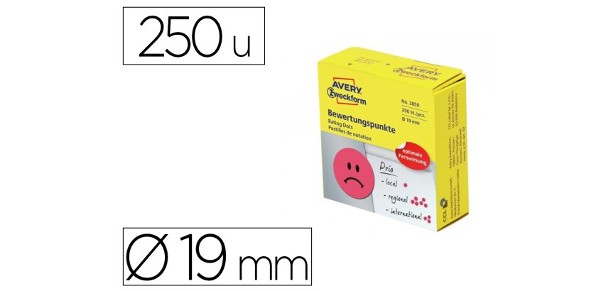 Etiqueta adhesiva avery smile rojo triste 19 mm rollo de 250 unidades