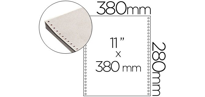 Papel continuo 380x11 blanco caja de 2500 hojas
