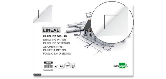 Papel dibujo liderpapel 210x297mm 150g/m2 con cajetin para datos