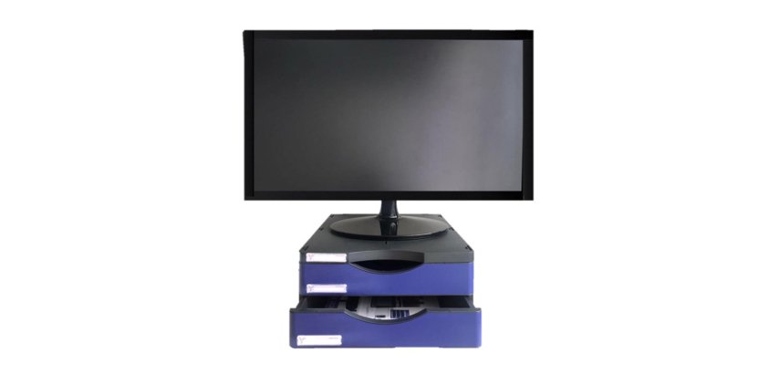 Soporte archivo 2000 para monitor poliester 100% reciclado 2 cajones a4 y folionegro/azul 360x300x145 mm
