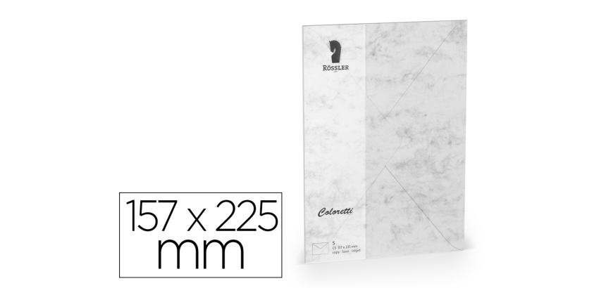 Sobre rossler coloretti c5 color marmol gris 157x225 mm pack de 5 unidades