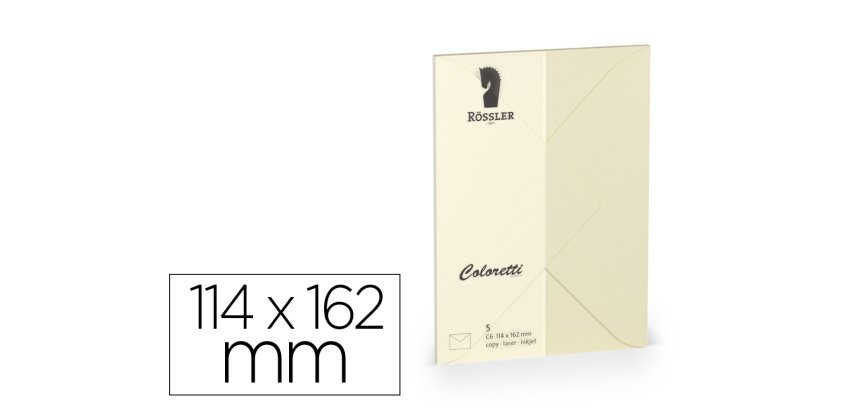 Sobre rossler coloretti c6 ministro color crema 114x162 mm pack de 5 unidades