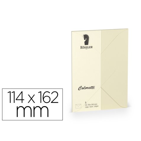 Sobre rossler coloretti c6 ministro color crema 114x162 mm pack de 5 unidades